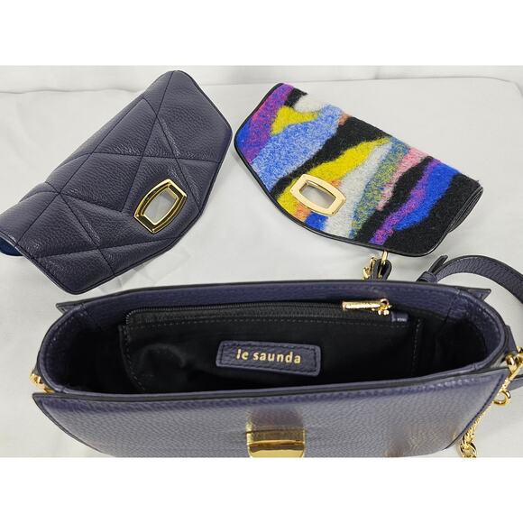 LE SAUNDA BLACK QUILTED VEGAN LEATHER CROSSBODY BAG W/ CONVERTABLE FLAPS 8" x 6" - Picture 2 of 14